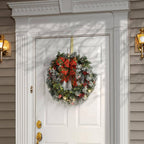 24 in. General Store Snowy Artificial Christmas Wreath with LED Lights and Bow