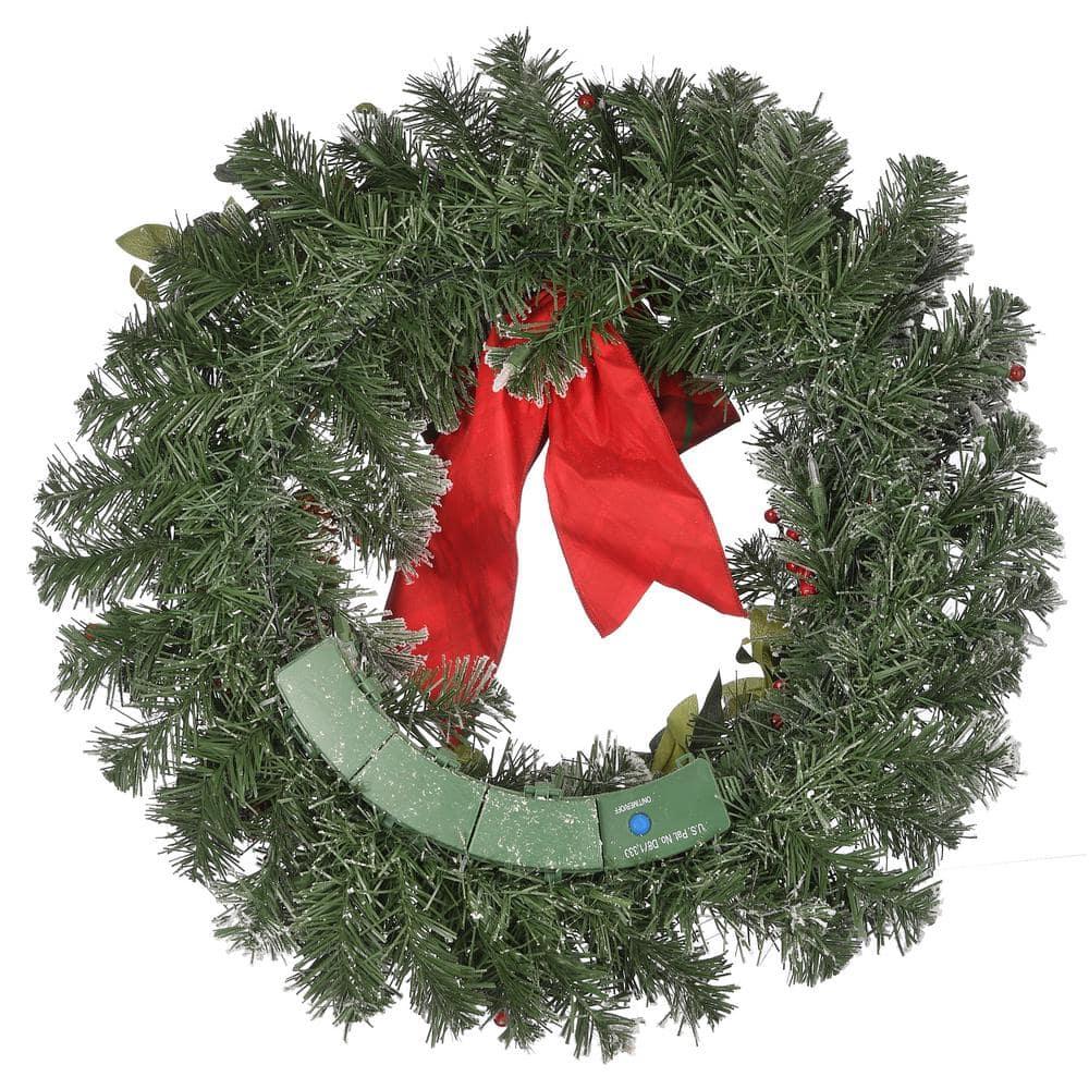 24 in. General Store Snowy Artificial Christmas Wreath with LED Lights and Bow