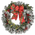 24 in. General Store Snowy Artificial Christmas Wreath with LED Lights and Bow