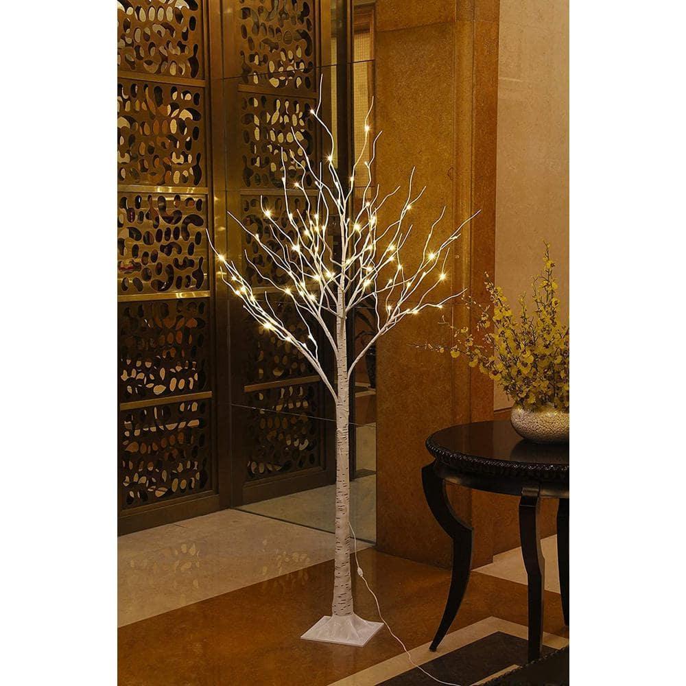 8 ft. Pre-Lit LED Birch Tree Artificial Christmas Tree with Flexible Branches and 132-Warm White LED Light (2-Pieces)