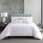 Riverbrook Home 6 pc Comforter Set, Queen, White/Gray, Boston, Clipped Jacquard, Polyfil
