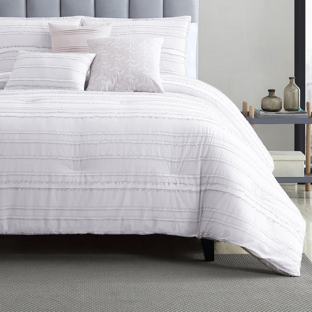 Riverbrook Home 6 pc Comforter Set, Queen, White/Gray, Boston, Clipped Jacquard, Polyfil
