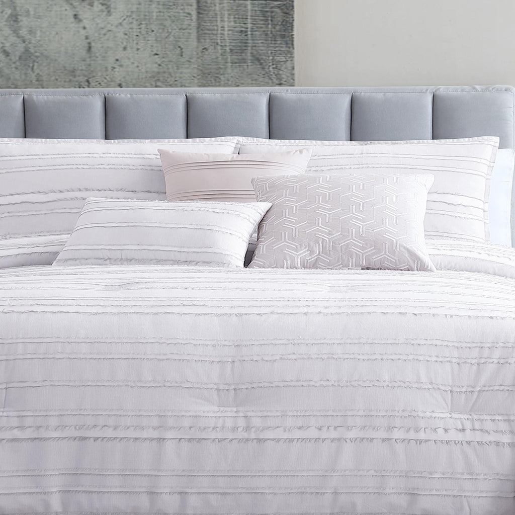 Riverbrook Home 6 pc Comforter Set, Queen, White/Gray, Boston, Clipped Jacquard, Polyfil