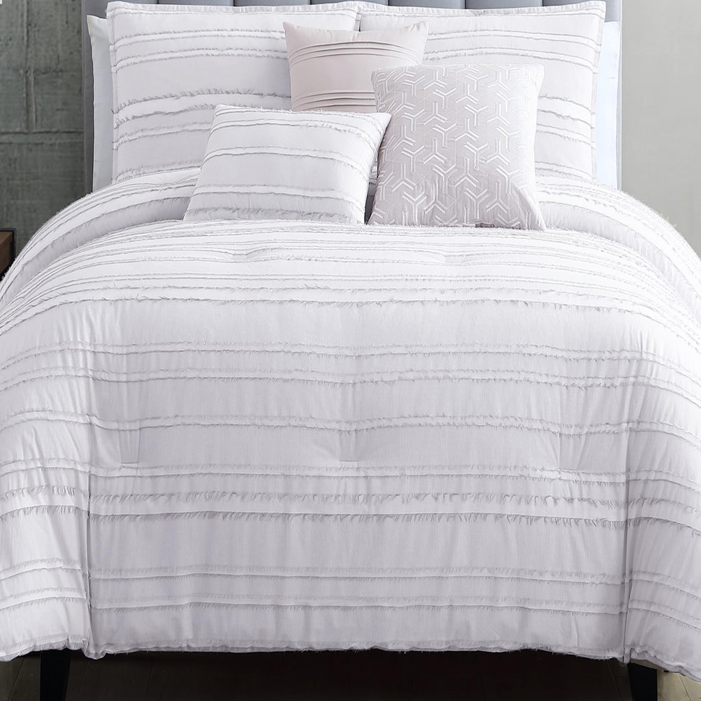 Riverbrook Home 6 pc Comforter Set, Queen, White/Gray, Boston, Clipped Jacquard, Polyfil