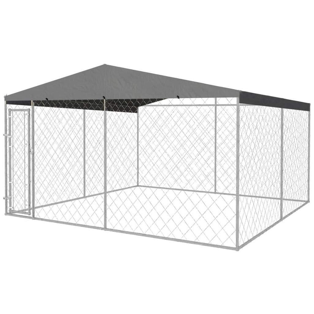 Tidyard 13'x13' Outdoor Dog Kennel with Roof Mesh Sidewalls, Lockable Latch System for Dogs
