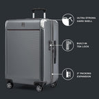 Platinum Elite Hardside Expandable Spinner Wheel Luggage TSA Lock Hard Shell Polycarbonate Suitcase,  Grey, Checked-Medium 25-Inch