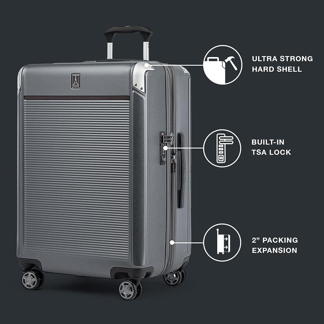 Platinum Elite Hardside Expandable Spinner Wheel Luggage TSA Lock Hard Shell Polycarbonate Suitcase,  Grey, Checked-Medium 25-Inch
