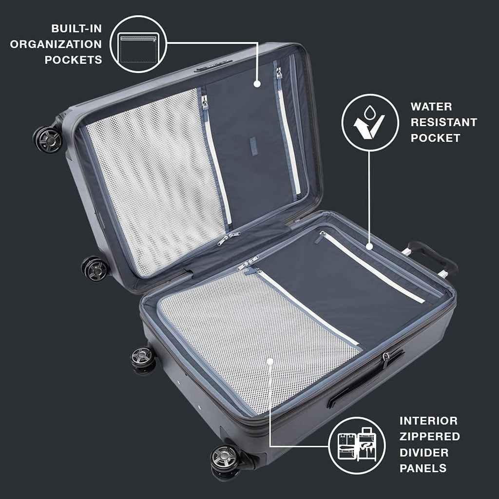 Platinum Elite Hardside Expandable Spinner Wheel Luggage TSA Lock Hard Shell Polycarbonate Suitcase,  Grey, Checked-Medium 25-Inch