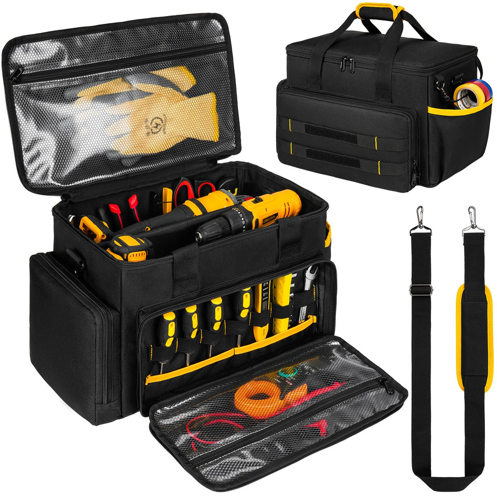 Tool Bag 15 Inch,Heavy Duty Tool Organizer,Tactical RanTool Tote,30 Pockets & Anti-Friction Bottom,Water-Resistant,Tool Box for Him Dad Men,Electrician,Carpenter,Repairman,Ideal Gift for Father