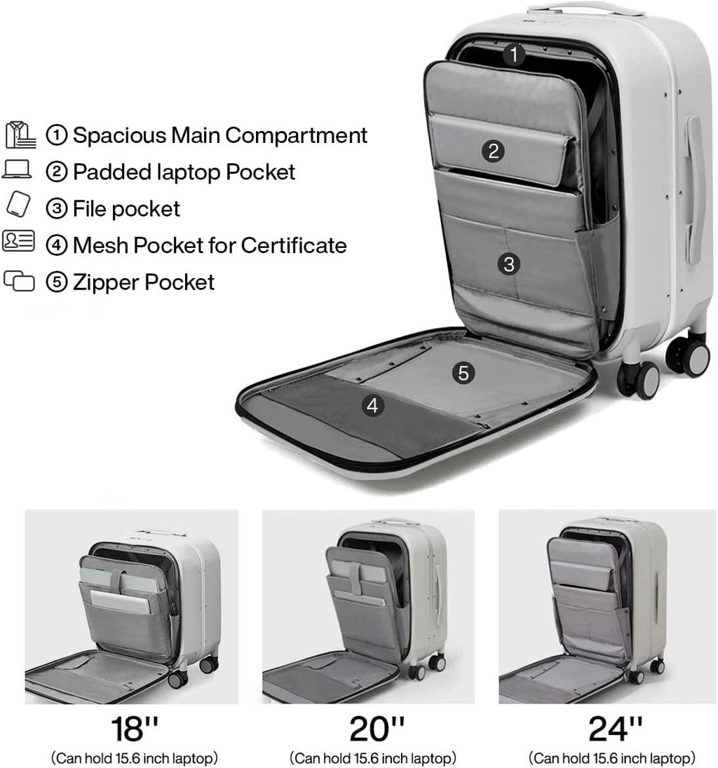 Luggage Suitcase with Spinner Wheels, 24'' Checked Travel Luggage Aluminum Frame PC Hardside with TSA Lock &amp; Cover