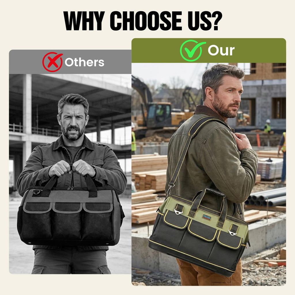 Tool Bag,  18 Inch LarTool Tote Bag Heavy Duty With Waterproof Molded Base, Wide Mouth Tool Box Organizer with Adjustable Shoulder Strap for Electrician Mechanic  Plumbers(Green)
