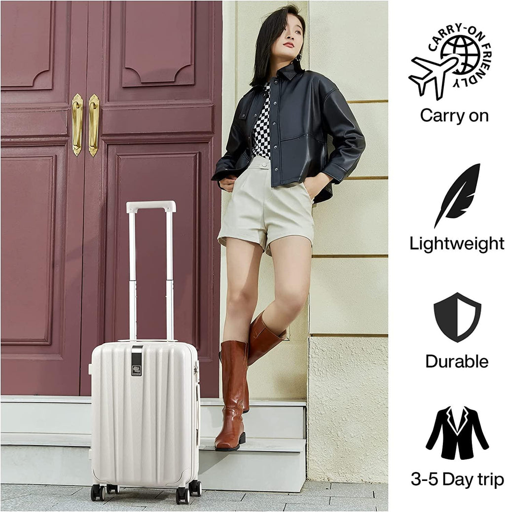 Upgrade Carry On Luggage Airline Approved, 20'' Lightweight Hardside Suitcase PC Hardshell Luggage with Spinner Wheels &amp; TSA Lock,Carry-On 20-Inch(Ivory White)