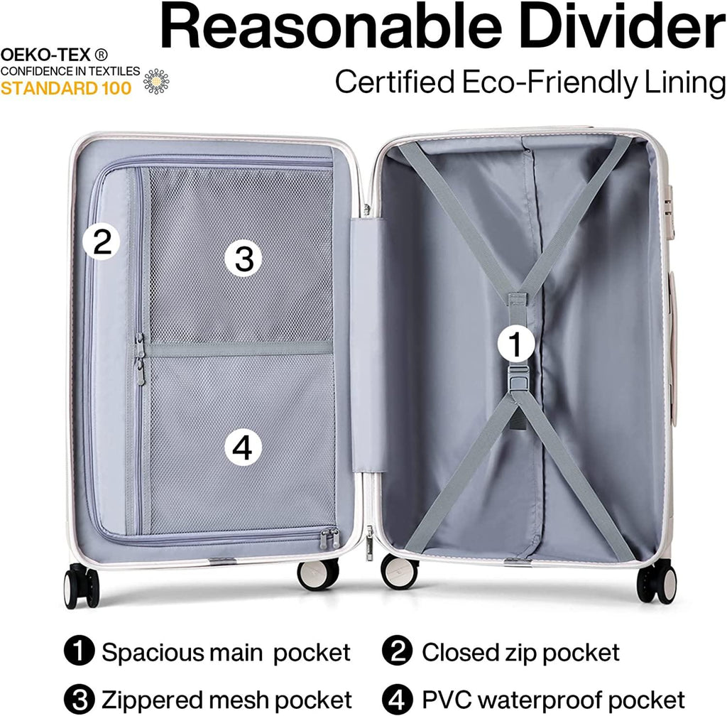 Upgrade Luggage Suitcases With Spinner Wheels Lightweight PC hardside Rolling Suitcase With TSA Lock, Checked-Large 29-Inch(Ivory White)