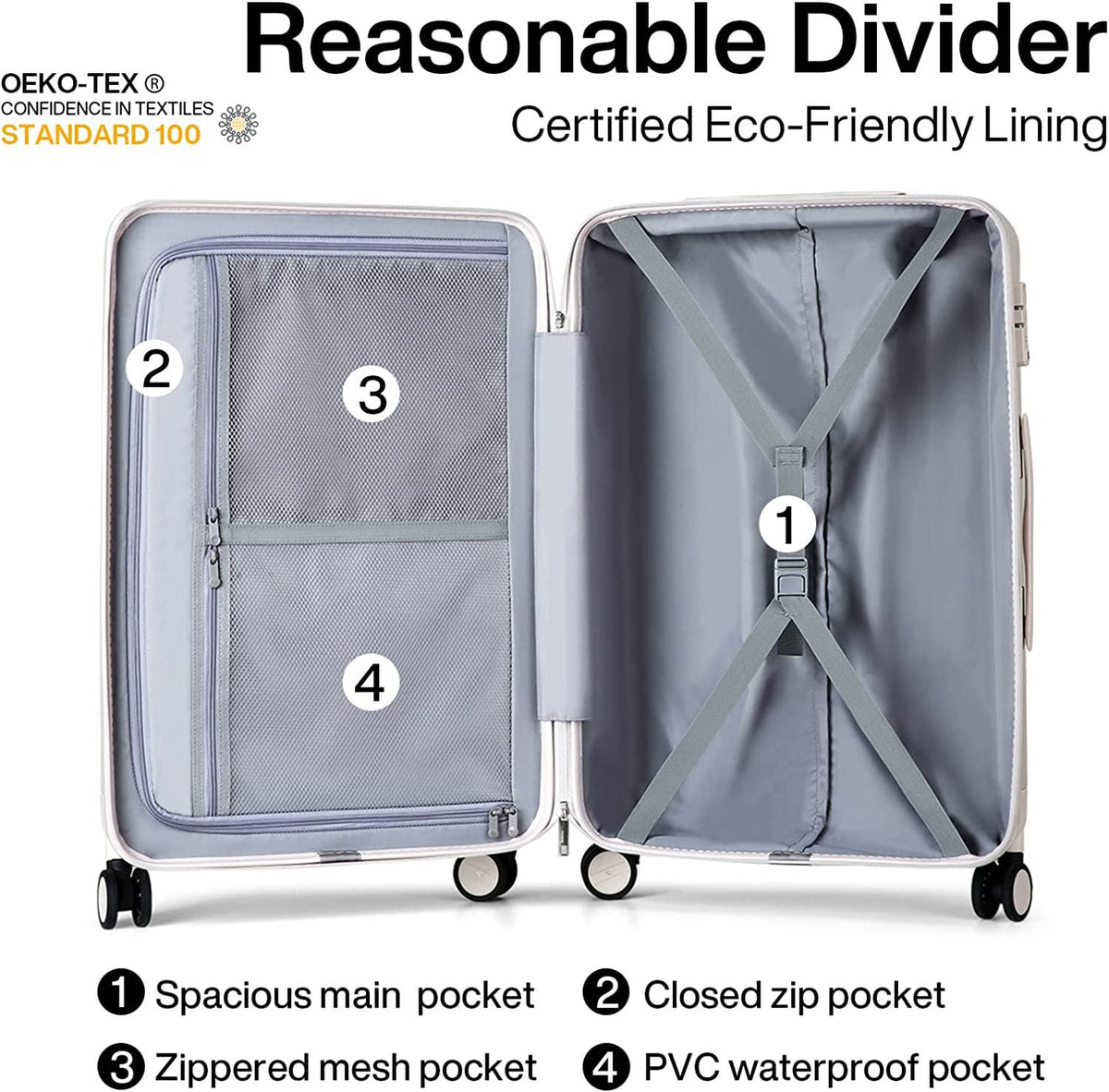 Upgrade Luggage Suitcases With Spinner Wheels Lightweight PC hardside Rolling Suitcase With TSA Lock, Checked-Large 29-Inch(Ivory White)