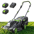 40V 17 Inch Brushless Electric Lawn Mower, Adjustable Cutting Heights Cordless Lawn Mower, 2-in-1 Bagging Mulching Lawn Care Tool, Powered by 2 Rechargeable 4.0Ah Batteries with Charger,Green