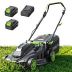 40V 17 Inch Brushless Electric Lawn Mower, Adjustable Cutting Heights Cordless Lawn Mower, 2-in-1 Bagging Mulching Lawn Care Tool, Powered by 2 Rechargeable 4.0Ah Batteries with Charger,Green