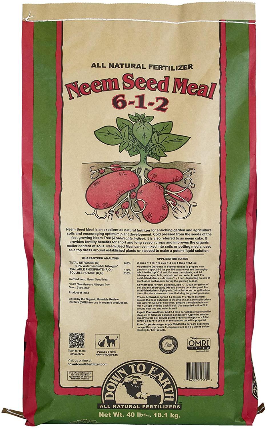 down to earth organic neem seed meal fertilizer mix 6-1-2, 40 lb