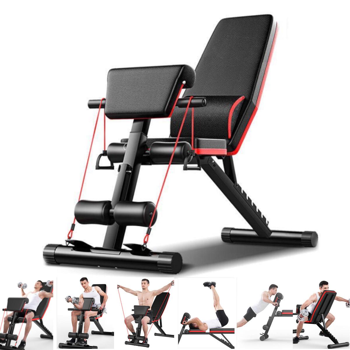 Adjustable Weight Bench w/ Fitness Rope - Foldable Sit Up Bench - Dumbbells Bench - Decline Incline Flat Abs Bench | Home Gym Flat Fly Weight Press Fitness - Utility Weight Bench for Full Body Workout