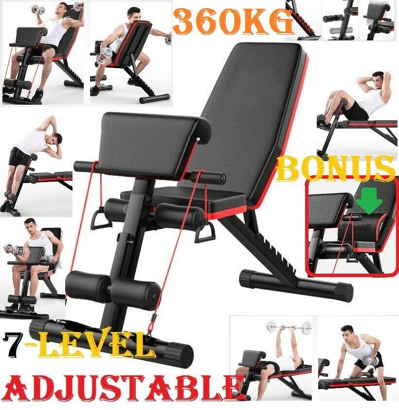Unique Weight Bench Adjustable Utility Exercise Workout Bench with Barbell Rack and Preacher Pad Leg Extension for Full Body Home Gym Strength Training Multi-Purpose Folding Flat Incline Decline Bench