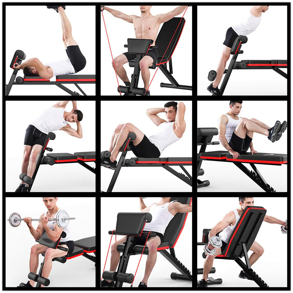 Adjustable Weight Bench w/ Fitness Rope - Foldable Sit Up Bench - Dumbbells Bench - Decline Incline Flat Abs Bench | Home Gym Flat Fly Weight Press Fitness - Utility Weight Bench for Full Body Workout