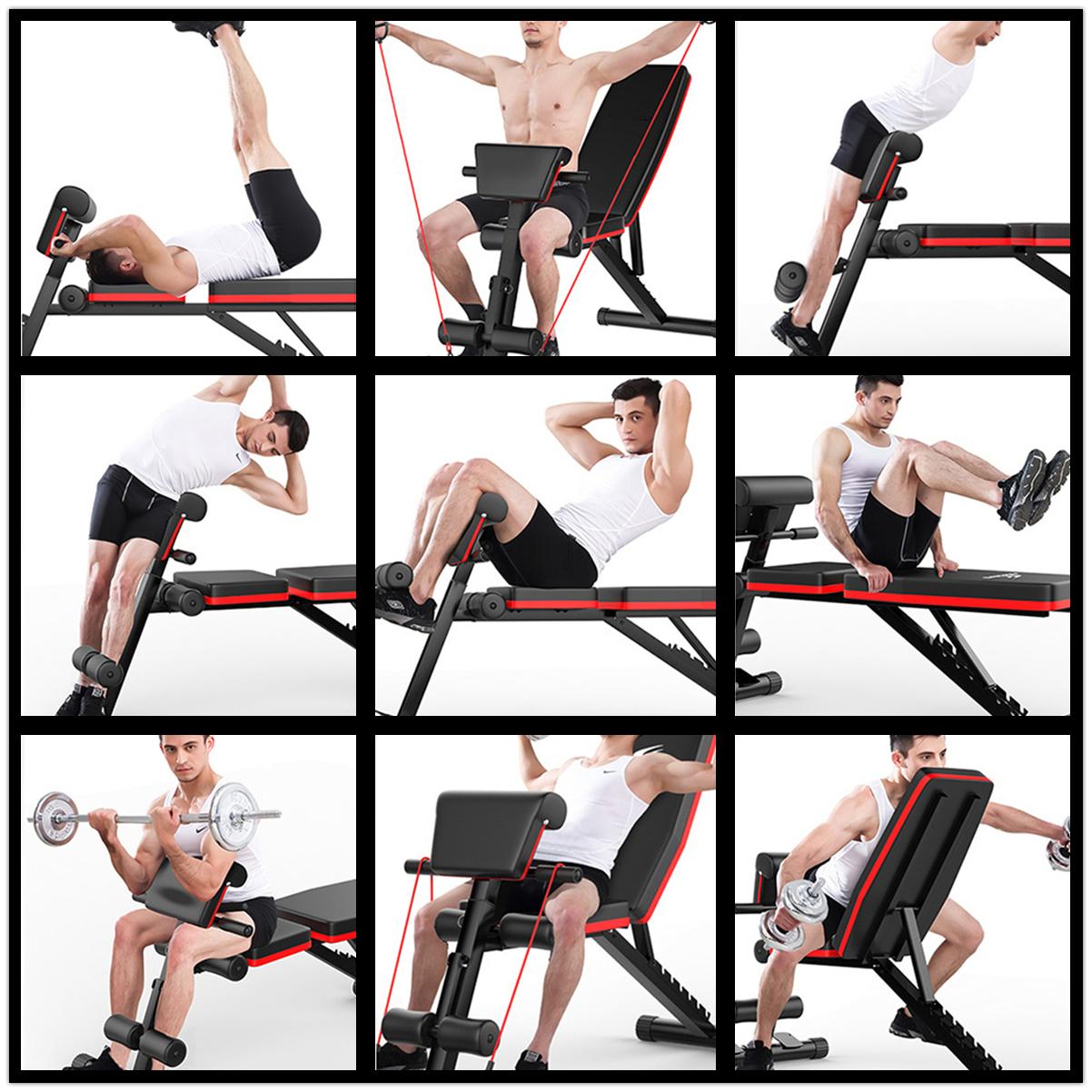 Adjustable Weight Bench w/ Fitness Rope - Foldable Sit Up Bench - Dumbbells Bench - Decline Incline Flat Abs Bench | Home Gym Flat Fly Weight Press Fitness - Utility Weight Bench for Full Body Workout