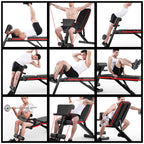 Unique Weight Bench Adjustable Utility Exercise Workout Bench with Barbell Rack and Preacher Pad Leg Extension for Full Body Home Gym Strength Training Multi-Purpose Folding Flat Incline Decline Bench