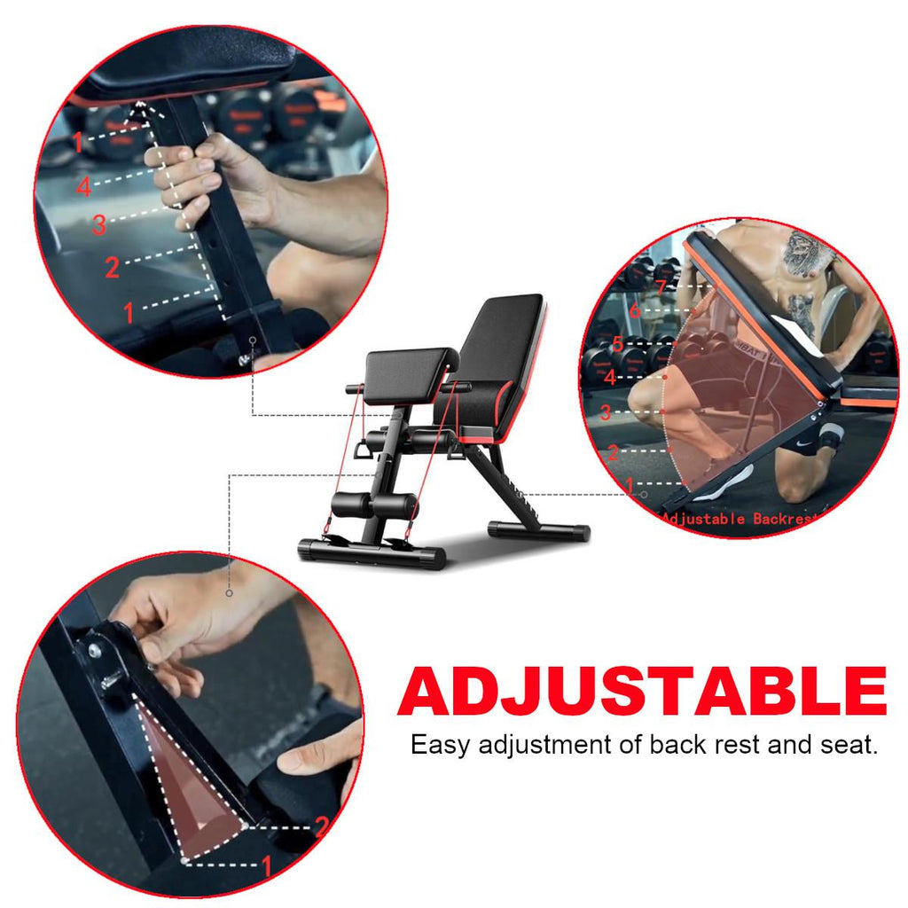Unique Weight Bench Adjustable Utility Exercise Workout Bench with Barbell Rack and Preacher Pad Leg Extension for Full Body Home Gym Strength Training Multi-Purpose Folding Flat Incline Decline Bench