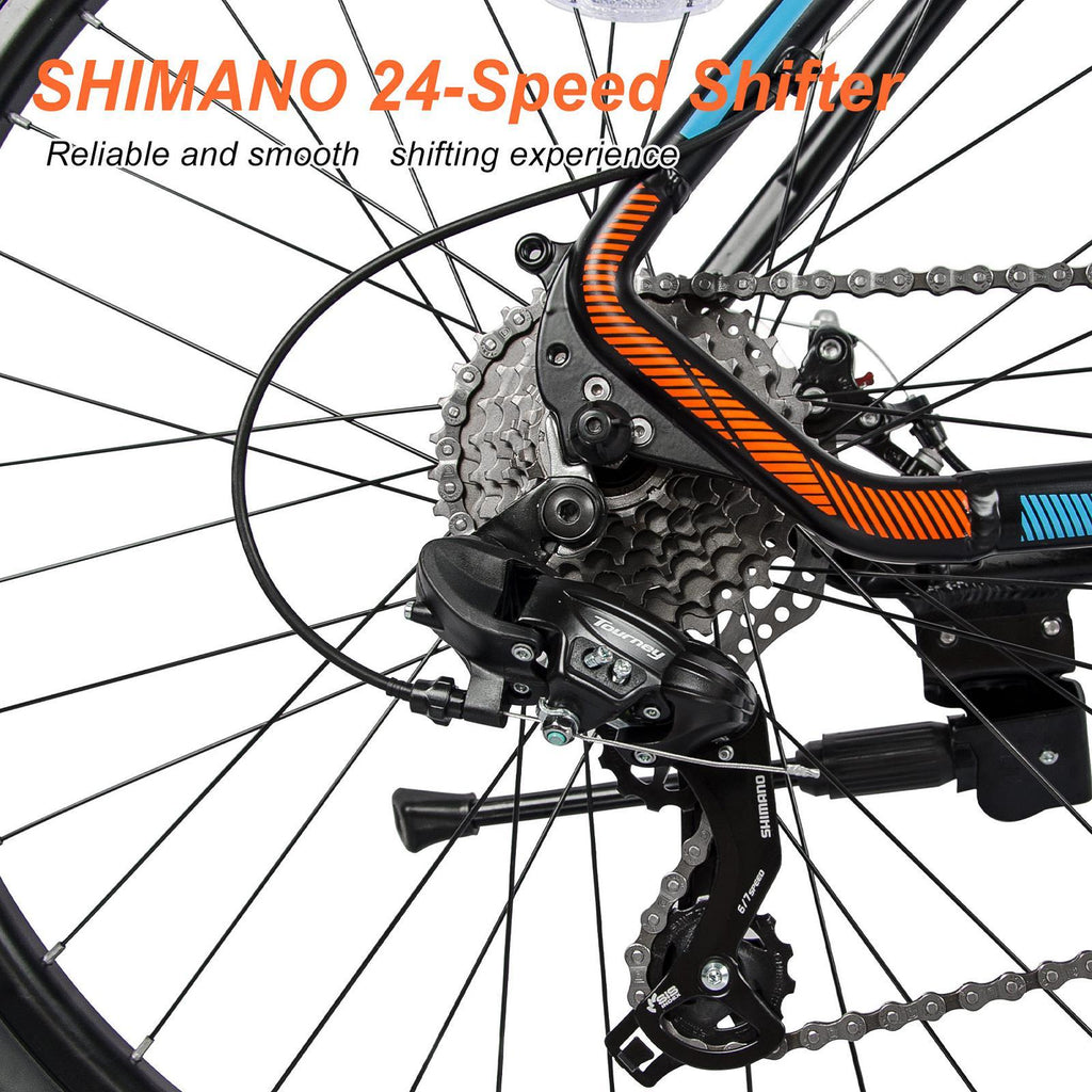 Musuos 26 Inches Aluminum Mountain Bike, Blue Oran24 Speed Bicycle