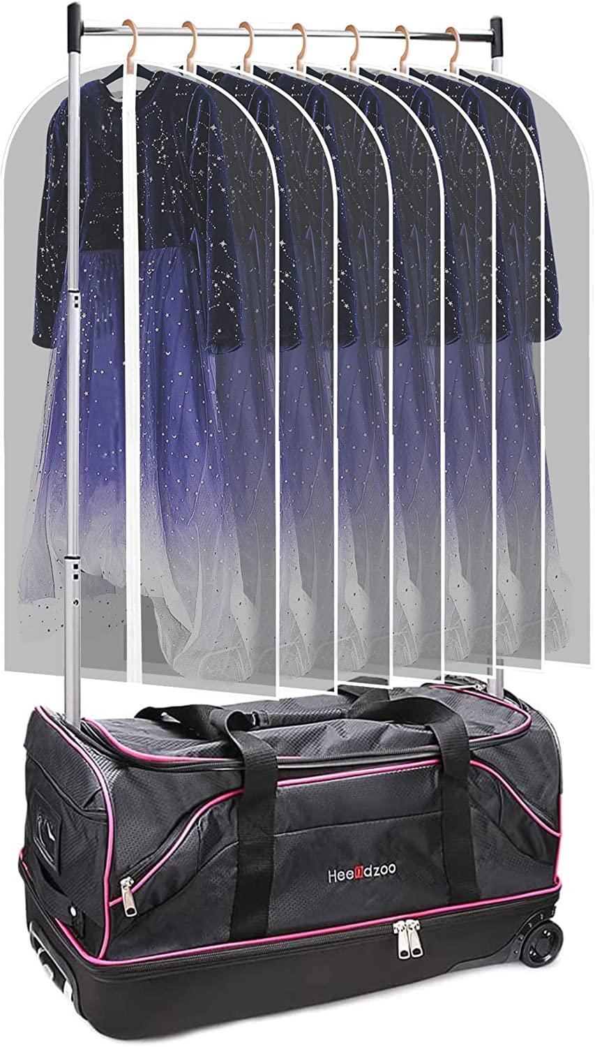 Dance Bag With Garment Rack,28" Dance Costumes Rolling Garment Bags For Travel,Garment Duffle Bag For Dance Competition, Wheeled Drop-Bottom Upright Luggage Closet Suitcase(Pink)