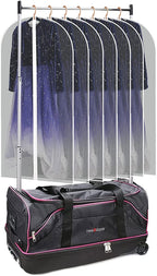 Dance Bag With Garment Rack,28" Dance Costumes Rolling Garment Bags For Travel,Garment Duffle Bag For Dance Competition, Wheeled Drop-Bottom Upright Luggage Closet Suitcase(Pink)