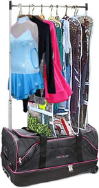 Dance Bag With Garment Rack,28" Dance Costumes Rolling Garment Bags For Travel,Garment Duffle Bag For Dance Competition, Wheeled Drop-Bottom Upright Luggage Closet Suitcase(Pink)