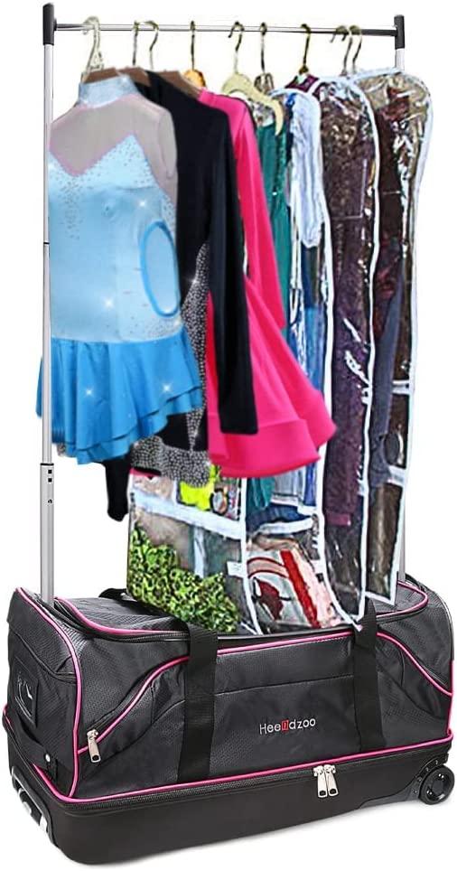 Dance Bag With Garment Rack,28" Dance Costumes Rolling Garment Bags For Travel,Garment Duffle Bag For Dance Competition, Wheeled Drop-Bottom Upright Luggage Closet Suitcase(Pink)