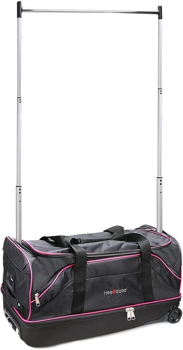 Dance Bag With Garment Rack,28" Dance Costumes Rolling Garment Bags For Travel,Garment Duffle Bag For Dance Competition, Wheeled Drop-Bottom Upright Luggage Closet Suitcase(Pink)