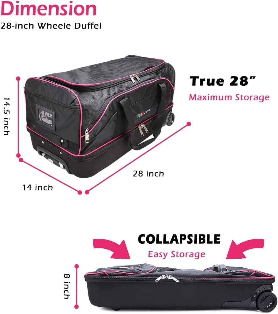 Dance Bag With Garment Rack,28" Dance Costumes Rolling Garment Bags For Travel,Garment Duffle Bag For Dance Competition, Wheeled Drop-Bottom Upright Luggage Closet Suitcase(Pink)