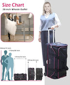 Dance Bag With Garment Rack,28" Dance Costumes Rolling Garment Bags For Travel,Garment Duffle Bag For Dance Competition, Wheeled Drop-Bottom Upright Luggage Closet Suitcase(Pink)