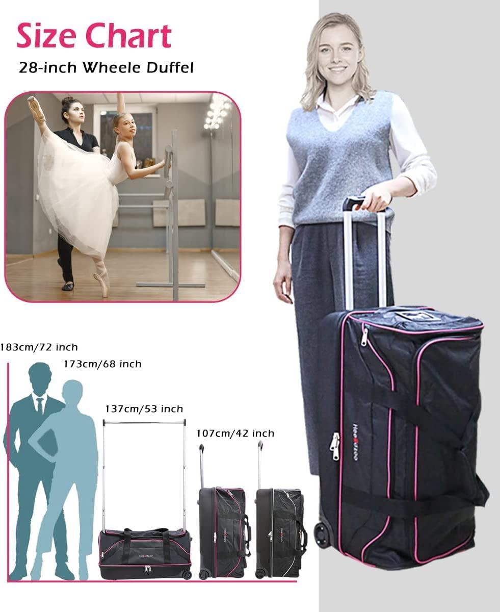Dance Bag With Garment Rack,28" Dance Costumes Rolling Garment Bags For Travel,Garment Duffle Bag For Dance Competition, Wheeled Drop-Bottom Upright Luggage Closet Suitcase(Pink)