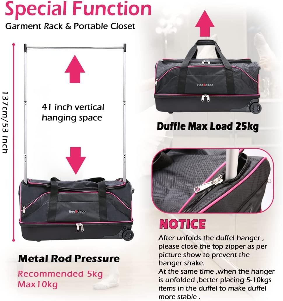 Dance Bag With Garment Rack,28" Dance Costumes Rolling Garment Bags For Travel,Garment Duffle Bag For Dance Competition, Wheeled Drop-Bottom Upright Luggage Closet Suitcase(Pink)