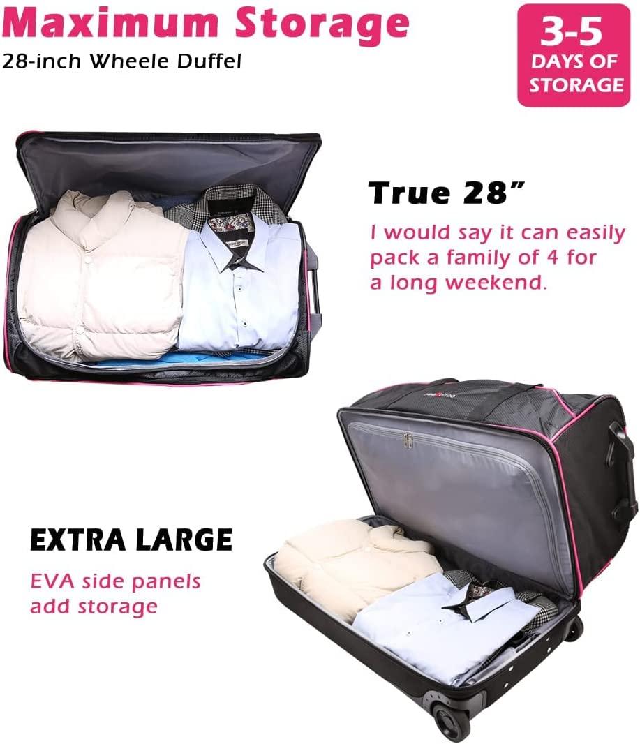 Dance Bag With Garment Rack,28" Dance Costumes Rolling Garment Bags For Travel,Garment Duffle Bag For Dance Competition, Wheeled Drop-Bottom Upright Luggage Closet Suitcase(Pink)