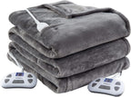 Heated Electric Blanket Queen Size, Flannel Fleece 1-10 Hours Auto-Off 10 Heating Levels (Gray, Queen Size 84" x 90" Dual Conntroller)