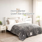 Heated Electric Blanket Queen Size, Flannel Fleece 1-10 Hours Auto-Off 10 Heating Levels (Gray, Queen Size 84" x 90" Dual Conntroller)