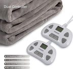 Heated Electric Blanket Queen Size, Flannel Fleece 1-10 Hours Auto-Off 10 Heating Levels (Gray, Queen Size 84" x 90" Dual Conntroller)