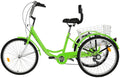 Adult Tricycles, 7 Speed Adult Trikes 24 inch 3 Wheel Bikes with LarBasket &amp; Adjustable Padded Seat for Recreation, Shopping, Picnics Exercise Men's Women's Cruiser Bike, W/ Installation Tools