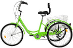 Adult Tricycles, 7 Speed Adult Trikes 24 inch 3 Wheel Bikes with LarBasket &amp; Adjustable Padded Seat for Recreation, Shopping, Picnics Exercise Men's Women's Cruiser Bike, W/ Installation Tools