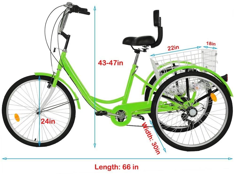 Adult Tricycles, 7 Speed Adult Trikes 24 inch 3 Wheel Bikes with LarBasket &amp; Adjustable Padded Seat for Recreation, Shopping, Picnics Exercise Men's Women's Cruiser Bike, W/ Installation Tools