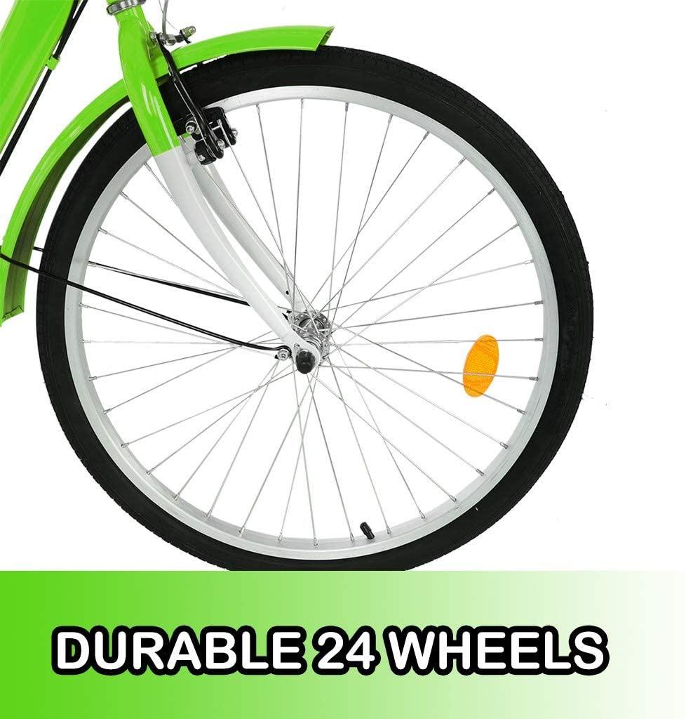 Adult Tricycles, 7 Speed Adult Trikes 24 inch 3 Wheel Bikes with LarBasket &amp; Adjustable Padded Seat for Recreation, Shopping, Picnics Exercise Men's Women's Cruiser Bike, W/ Installation Tools