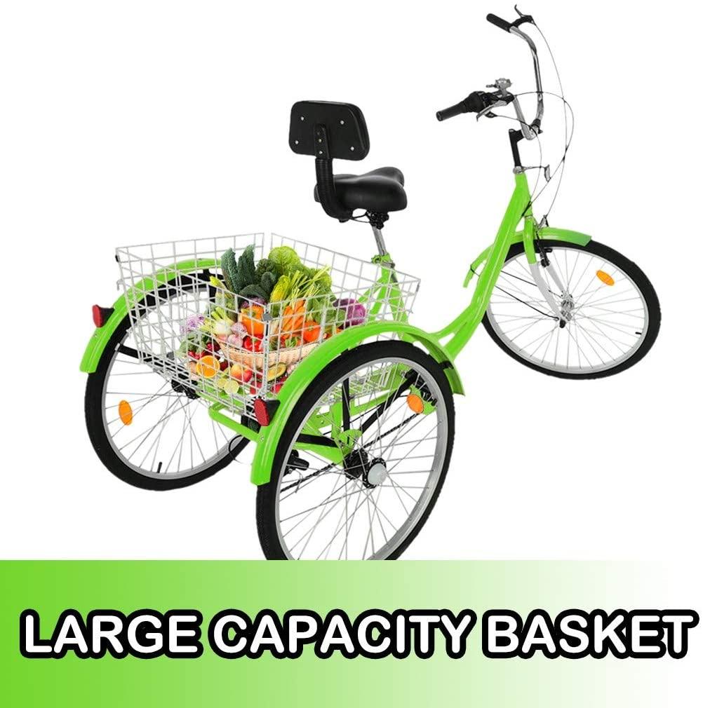Adult Tricycles, 7 Speed Adult Trikes 24 inch 3 Wheel Bikes with LarBasket &amp; Adjustable Padded Seat for Recreation, Shopping, Picnics Exercise Men's Women's Cruiser Bike, W/ Installation Tools