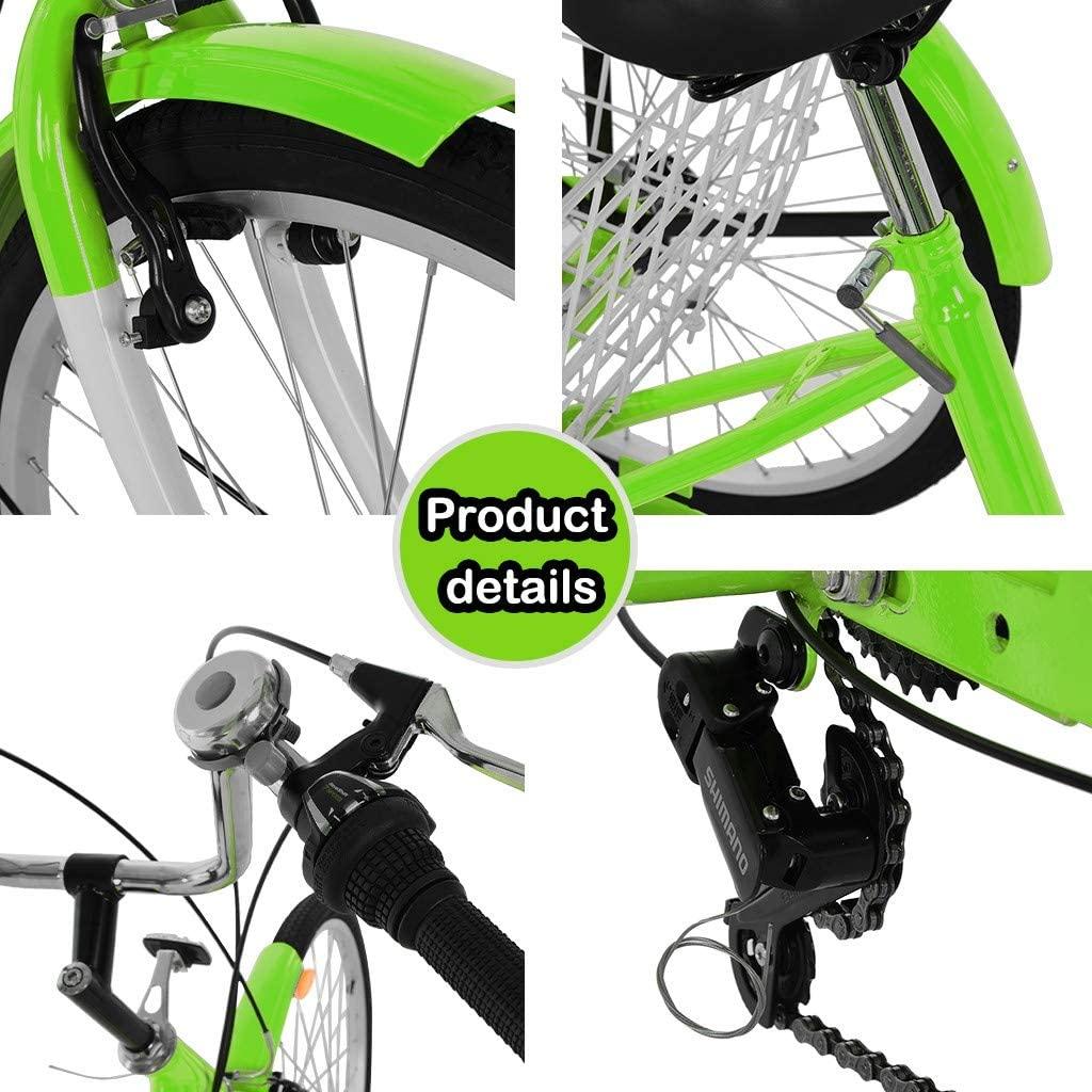FRJINIE Adult Tricycle Bike 24-in 1/7 Speed 3-Wheel for Shopping W/Installation Tools Three-Wheeled Bicycle for Men and Women in 2021