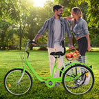 Adult Tricycles, 7 Speed Adult Trikes 24 inch 3 Wheel Bikes with LarBasket &amp; Adjustable Padded Seat for Recreation, Shopping, Picnics Exercise Men's Women's Cruiser Bike, W/ Installation Tools