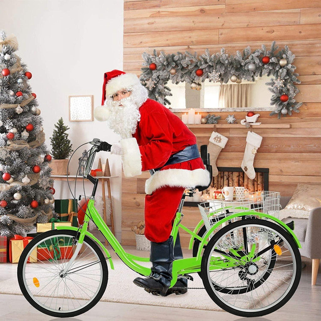 Adult Tricycles, 7 Speed Adult Trikes 24 inch 3 Wheel Bikes with LarBasket &amp; Adjustable Padded Seat for Recreation, Shopping, Picnics Exercise Men's Women's Cruiser Bike, W/ Installation Tools