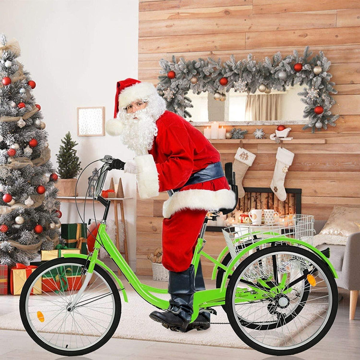 Adult Tricycles, 7 Speed Adult Trikes 24 inch 3 Wheel Bikes with LarBasket &amp; Adjustable Padded Seat for Recreation, Shopping, Picnics Exercise Men's Women's Cruiser Bike, W/ Installation Tools